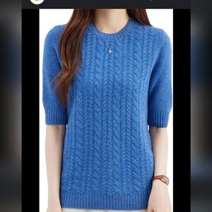 Perri cutten small 100% linen dark blue solid old money knit top